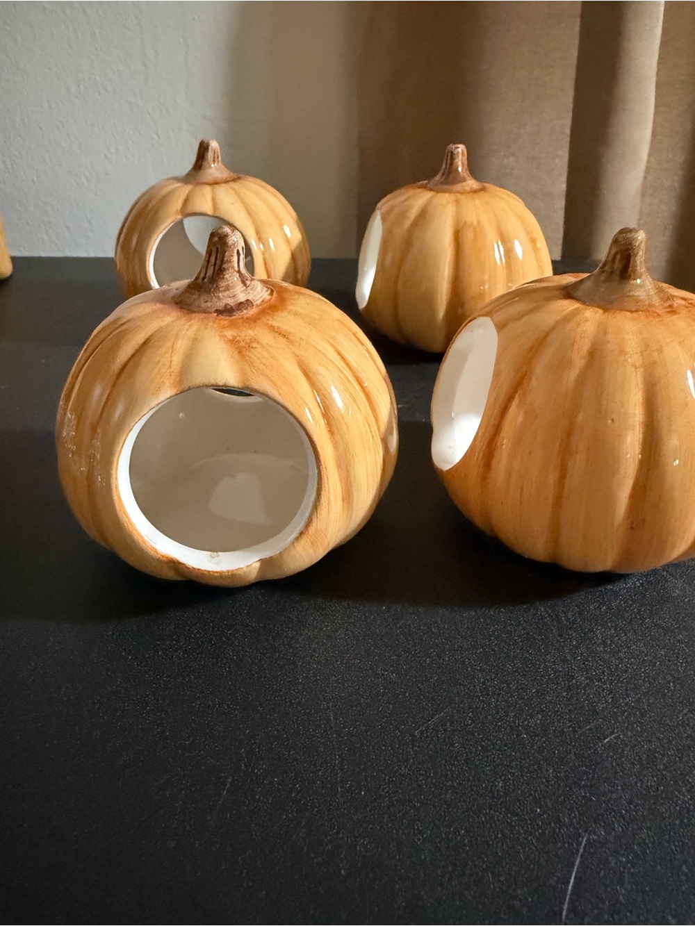 Hand-Painted Pumpkin  napkin, rings- Set of 4